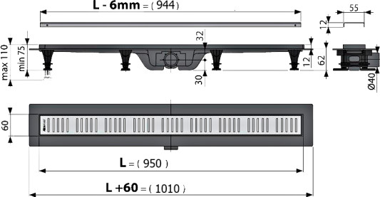 Душевой лоток Alcaplast Simple APZ10-550мм APZ10-550M