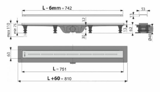 Душевой лоток Alcaplast Simple APZ18-850мм APZ18-850M