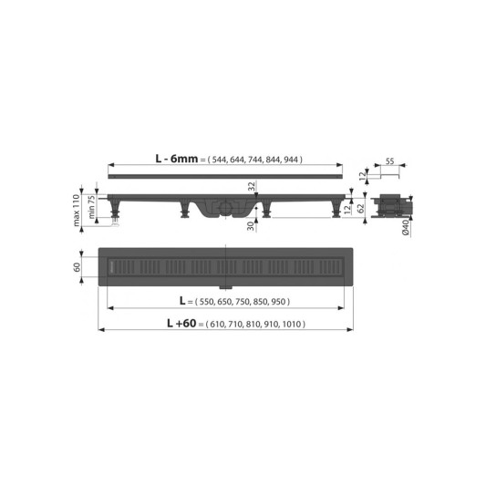 Душевой лоток Alcaplast Simple APZ10BLACK-750мм APZ10BLACK-750M