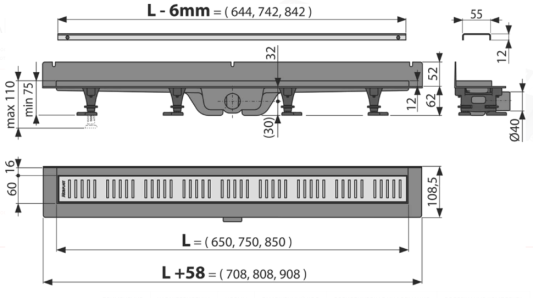 Душевой лоток Alcaplast мм APZ30 WALL-850