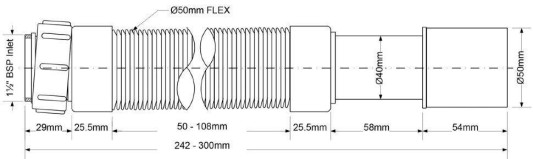 Труба гофрированная раздвижная  (L243-330мм) 1 1/2"г - 40/50 McAlpine  MRMF2-03