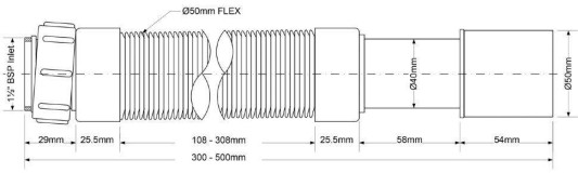 Труба гофрированная раздвижная  (L290-500мм) 1 1/2"г - 40/50 McAlpine  MRMF2-05